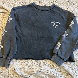 Black/Grey Cropped Sweatshirt with Palm Tree Design